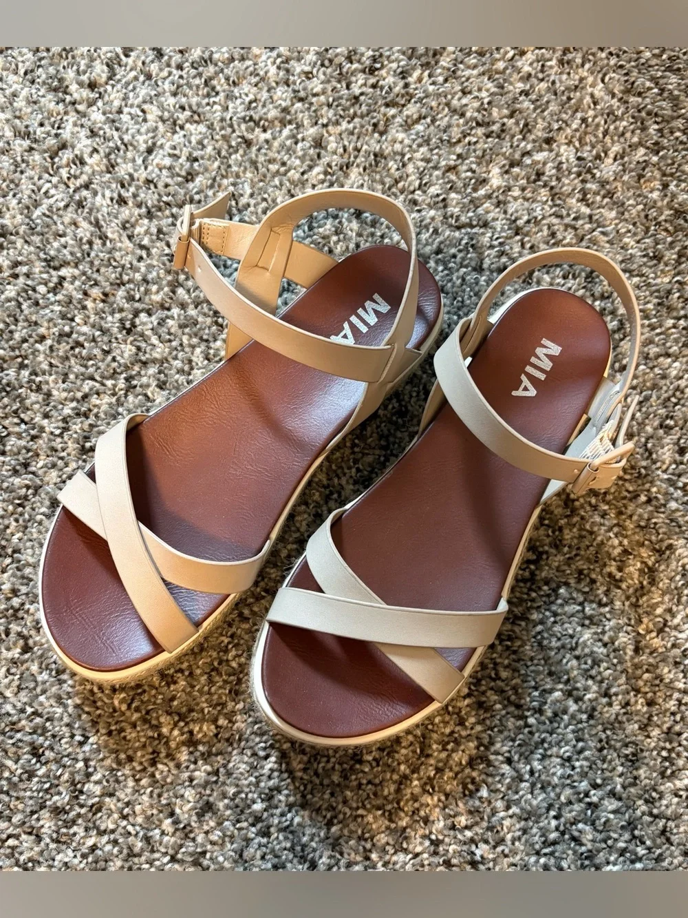 MIA Beige Strappy Platform Sandals with Brown Footbed